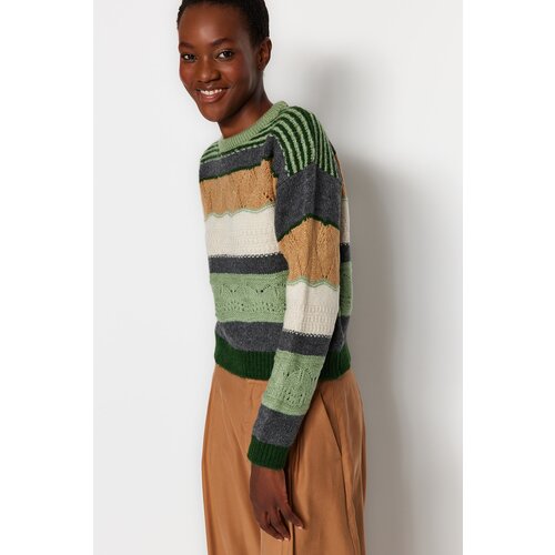 Trendyol Mint Soft Textured Color Block Knitwear Sweater Slike