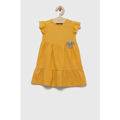 Birba&Trybeyond Lanena obleka za dojenčke x Peanuts rumena barva