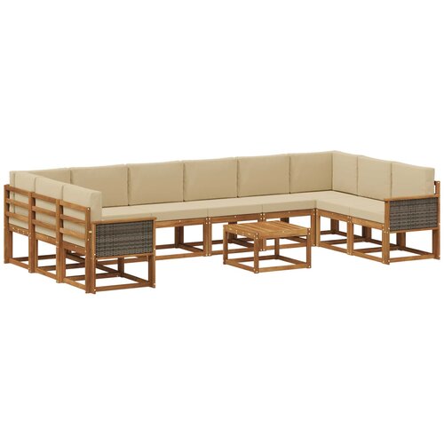 vidaXL Zunanja garnitura za sedenje z blazino 11 pcs Naravna in bež, (5000280632) Cene