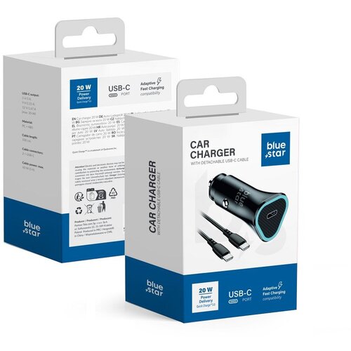 Blue Star Avtomobilski polnilnik USB-C 20W Power Delivery + kompaktni kabel USB-C 60W, Črna, (5000070140) Cene