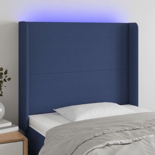 vidaXL LED posteljno vzglavje modro 93x16x118/128 cm blago Cene