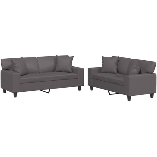  2-dijelni set sofa s jastucima sivi od umjetne kože Slike