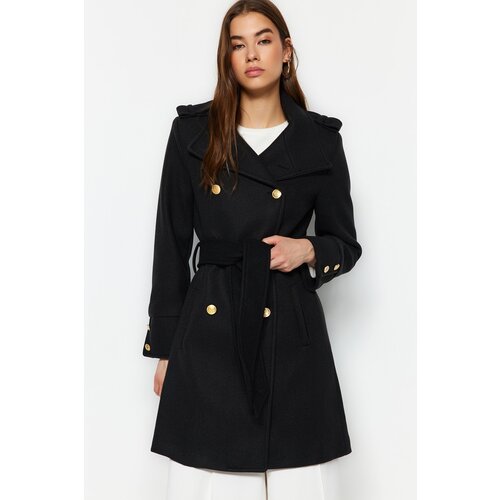 Trendyol Black Belted Gold Button Detailed Stamp Coat Cene