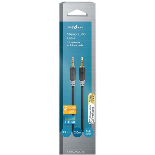 Nedis CABW22000AT20 Stereo kabl, 3,5 mm mu&amp;scaron;ki na 3,5 mm mu&amp;scaron;ki, Pozlac&amp;acute;eni, 2,00 m, Antracit Slike