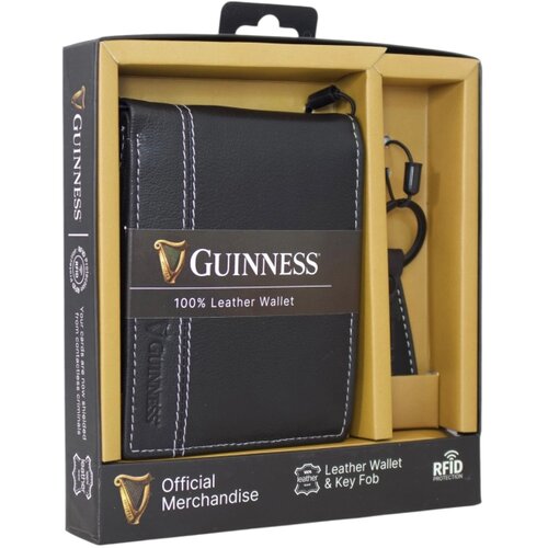 Guinness gift box: novčanik mu&scaron;ki kožni 120x90x20 mm i kožni privezak GS01 guiness crna Cene