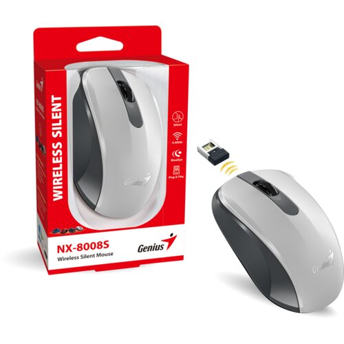 Genius NX-8008S, bežični mi&amp;scaron;, silent, bijela/siva, 31030028403 Slike