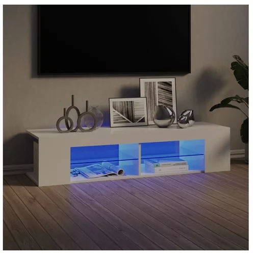  TV omarica z LED lučkami visok sijaj bela 135x39x30 cm