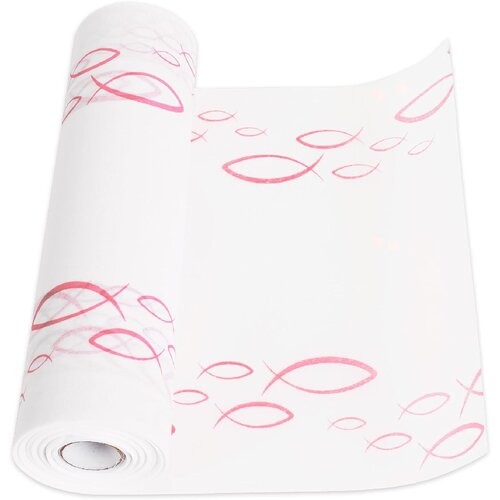 NIKCORP Namizni tekač roza z motivom ribe 28cm x 12m | Dekorativni prt za mizo za obhajilo, birmo, krst | Prozorna tkanina, (5000248198) Slike