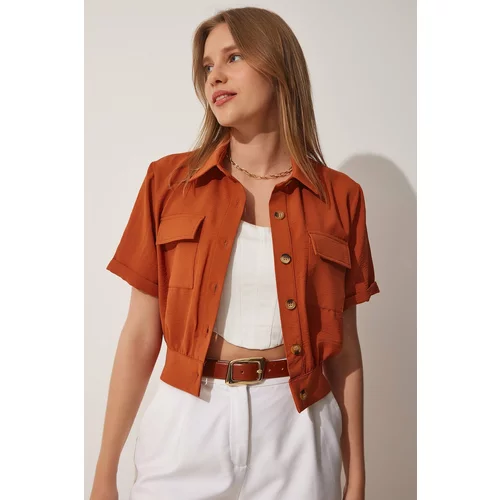 Happiness İstanbul Women's Summer Linen Viscose Jacket with Tile Pocket Short Sleeves