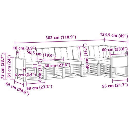  Set vanjskih sofa 6 kom. Prirodna i krem Smeđa 302 x 124,5 x 73 cm Slike