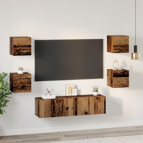 vidaXL Set TV komoda Ostalo 6 pcs Staro drvo Srednja 120 x 30 x 30 cm Cene
