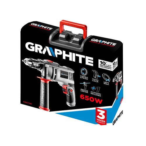 Graphite 58G726 udarna bušilica, 650W, 0-3000/min, 13mm stezna glava, kofer Cijene