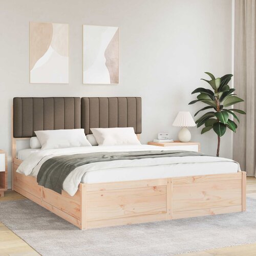 vidaXL Posteljni okvir z oblazinjenim vzglavjem Taupe 150 x 200 cm Cene