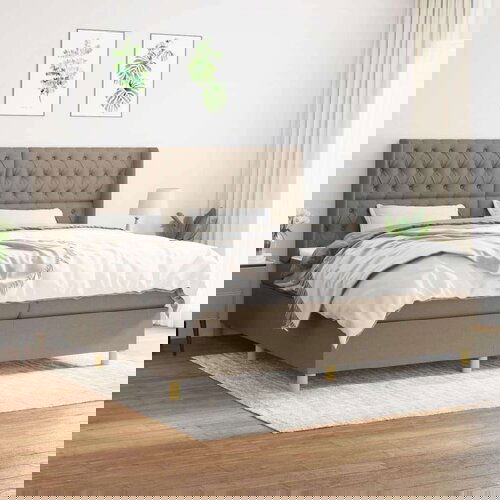  Box spring postelja z vzmetnico taupe 200x200 cm blago, (20761247) Cene
