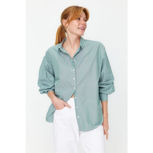 Trendyol Green Striped Wide Cut Woven Shirt Cene