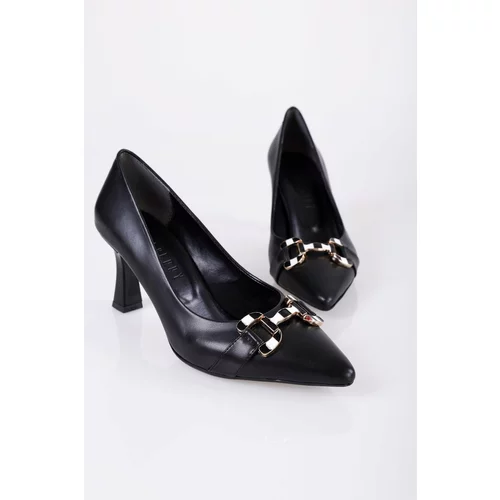 Shoeberry Women's Sadie Black Skin Heeled Shoes Stiletto