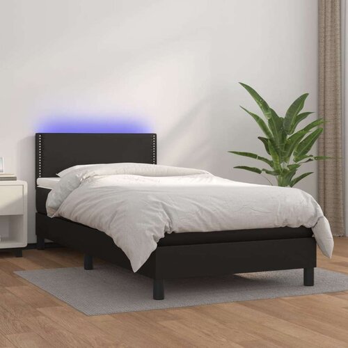  Box spring postelja z vzmetnico LED črna 90x200 cm umetno usnje, (20724075) Slike