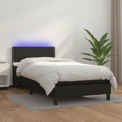  Box spring postelja z vzmetnico LED črna 90x200 cm umetno usnje, (20724075)