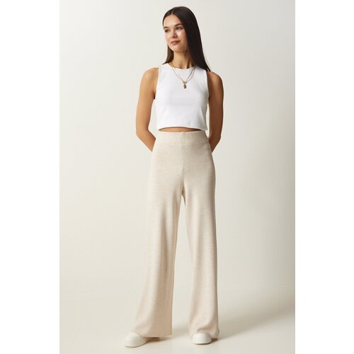  Women&amp;#039;s Cream Wide Leg Thick Knitwear Trousers Slike