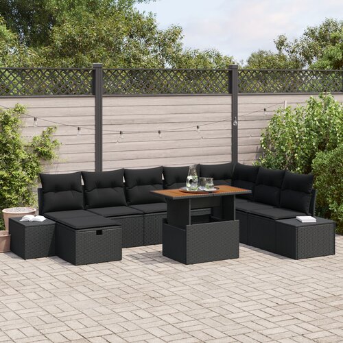 VidaXL 9-dijelni set vrtnih sofa s jastučićima crni poliratan Slike