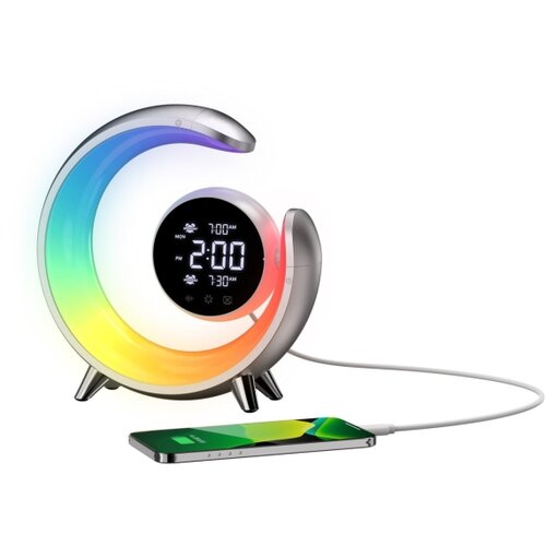  Immax 08985L-LED RGBW prigu&amp;scaron;iva stona lampa sa budilnikom LED/20W/5V USB srebrna Slike