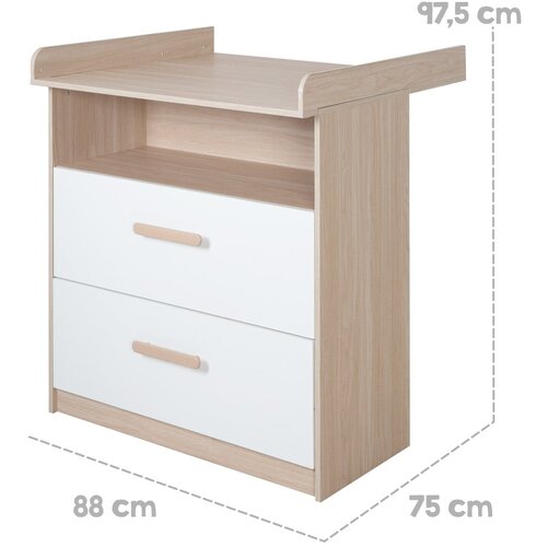 Roba Bela/naravna otro&amp;scaron;ka komoda v hrastovem dekorju s previjalnim pultom 88x98x75 cm Cabane &amp;ndash; Slike