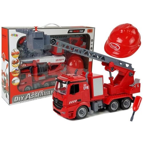  2-u-1 DIY set za vatrogasno vozilo s izmjenjivim podizačima, odvijačem, zvukom, svjetlosnim efektima i kacigom Slike