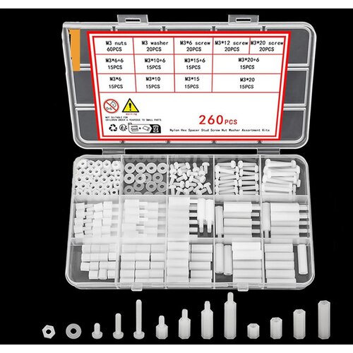 INF 260PCS Komplet belih najlonskih distančnih vijakov in matic M3 z navojem, (5000078673) Cene