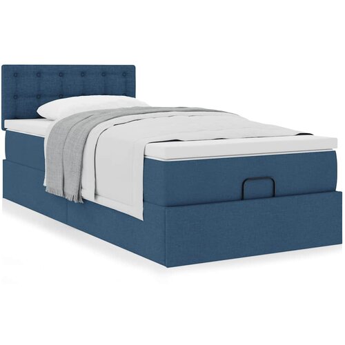 vidaXL Otomanski posteljni okvir z vzmetnico moder 90x200 cm blago Cene