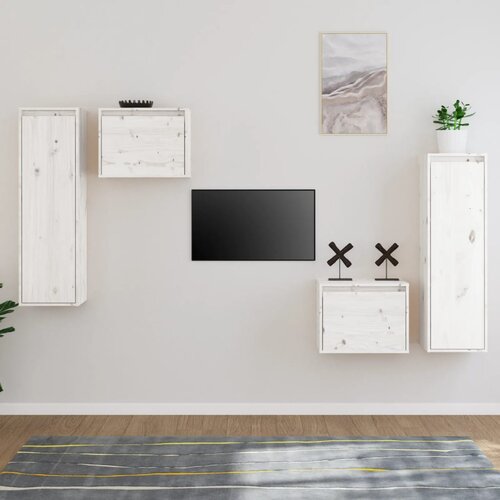 The Living Store TV omarica 4 kosi bela trdna borovina - TV Omarica, (21374986) Slike