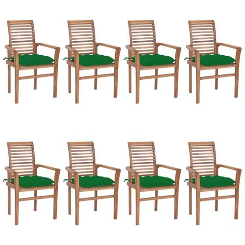  Jedilni stoli 8 kosov z zelenimi blazinami trdna tikovina