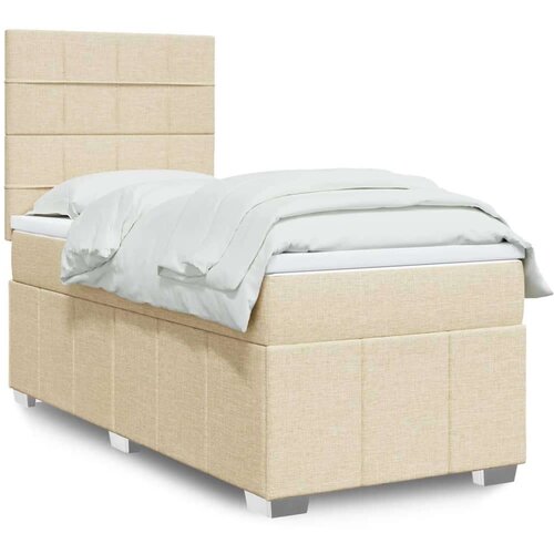 vidaXL Box spring postelja z vzmetnico krem 90x200 cm blago, (21291346) Cene