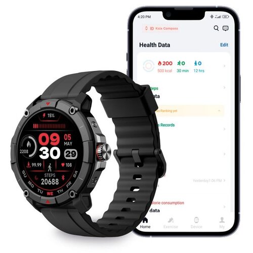 Ksix smartwatch Compass, GPS, 1.38” zaslon, 7 dana aut., glasovni asistent,crni Cijene