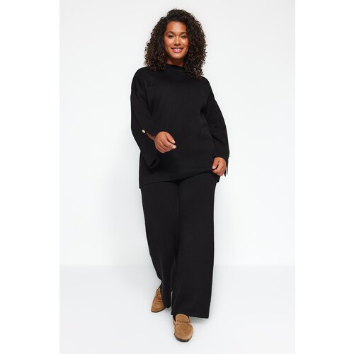 Trendyol Curve Black Stand-Up Collar Sleeve Detailed Knitwear Top-Upper Set Slike