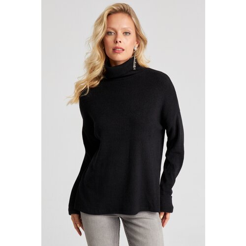 Cool & Sexy Women's Black Fisherman Corded Knitwear Sweater Cene