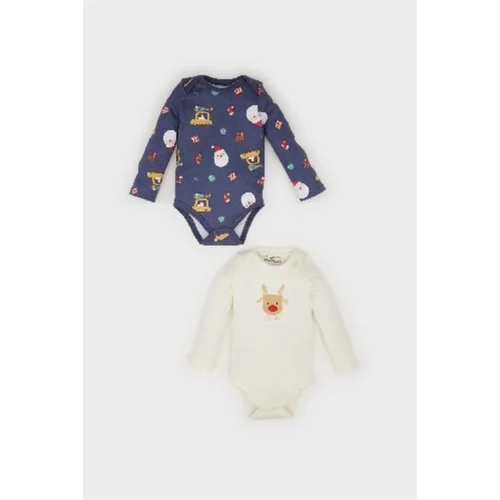 Defacto Baby Boy Newborn Envelope Collar Christmas Themed 2-Piece Long Sleeve Snap Bodysuit