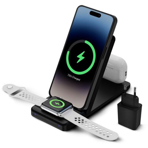 Ksix bežični punjač 3u1 15 W, brzo punjenje, Za Qi pametne telefone i Apple sat Cene