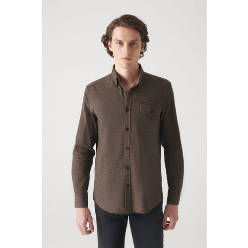 Avva Men's Brown Patterned Pocket 100% Cotton Standard Fit Regular Cut Shirt Slike