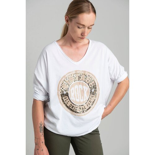 Italy Moda White oversize blouse with a shiny print Cijene