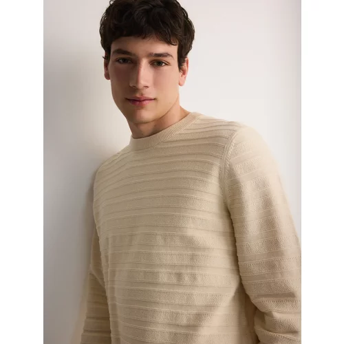 Reserved - Prugasti pamučni džemper - krem