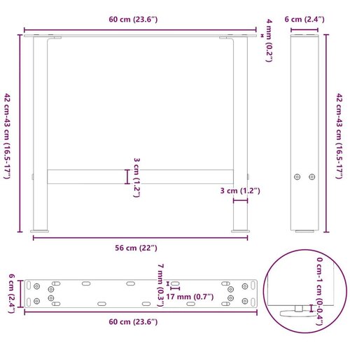 vidaXL Noge za klub stolić antracit boje 2 kom 60 x (42-43) cm čelik - Antracit 60 x (42-43) cm 2 1 Cene
