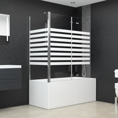 The Living Store Tuš stena za kopalno kad 120x68x130 cm kaljeno steklo s črtami - Stena Za Kopalno Kad, (21750952) Cene