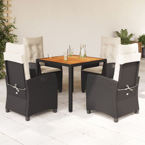  5-dijelni vrtni blagovaonski set s jastucima od poliratana crni Crna 90 cm table length Slike