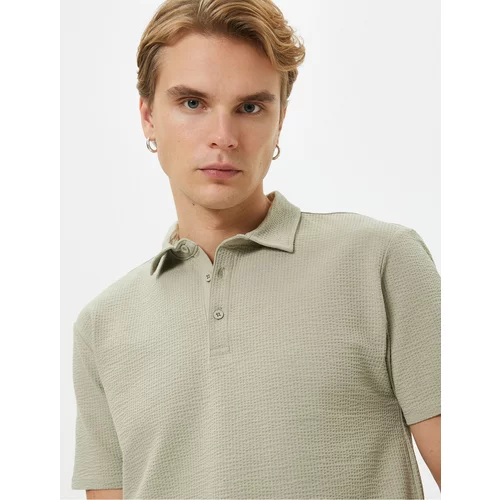 Koton Polo Neck T-Shirt Jacquard Textured Buttoned Short Sleeve