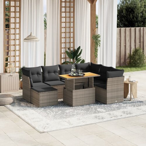 vidaXL 8-dijelni set vrtnih sofa od poliratana s jastucima sivi Cijene
