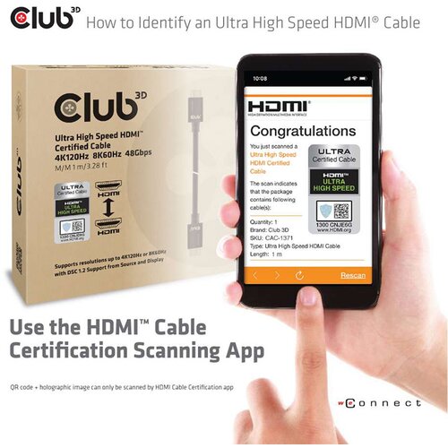 Club3d HDMI Priključni kabel [1x Mu&amp;scaron;ki konektor HDMI - 1x Mu&amp;scaron;ki konektor HDMI] 1 m Crna Slike