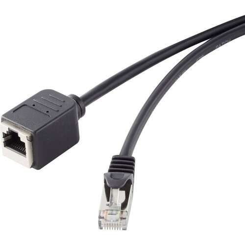 Renkforce RJ45 mrežni produžni kabel CAT 5e F/UTP 0.50 m crni, za&amp;scaron;tita na priključku, pozlaćeni kontakti Slike