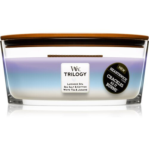 WoodWick Trilogy Calming Retreat mirisna svijeća s drvenim fitiljem (hearthwick) 453.6 g Cijene