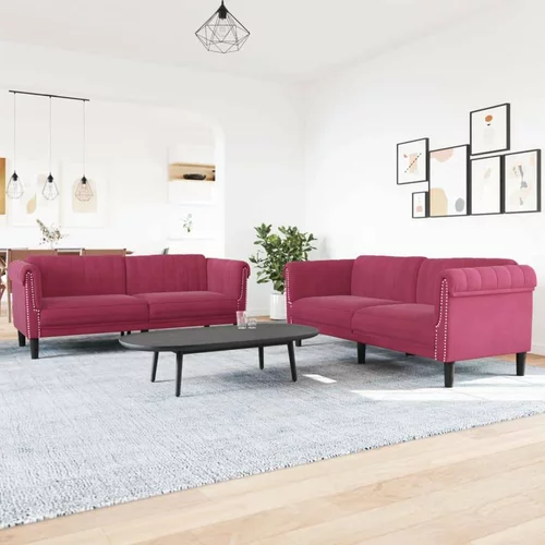  2-dijelni set sofa crvena boja vina baršunasti