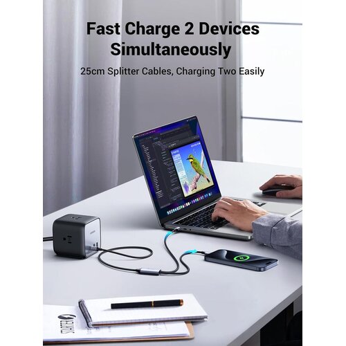 Ugreen 2-u-1 Dvostruki USB-C Kabel za Punjenje s 100W Slike